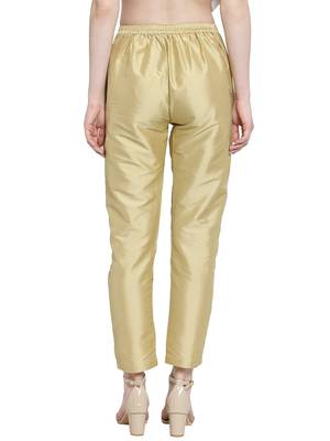 gold plain silk blend trousers 3
