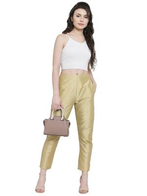 gold plain silk blend trousers 5