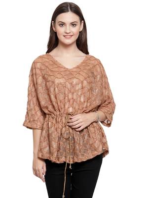 Brown printed Polyester tops 1