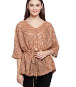 Brown printed Polyester tops