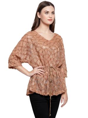 Brown printed Polyester tops 2