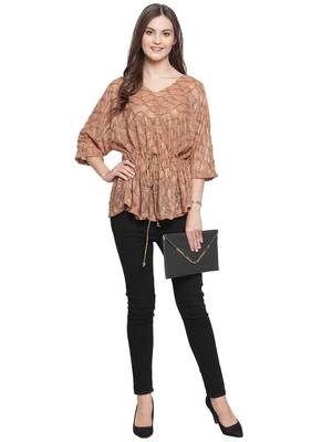 Brown printed Polyester tops 4