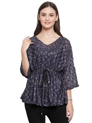 Grey printed Polyester tops 1
