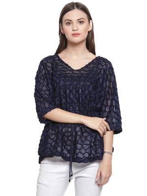 Blue printed Polyester tops 1