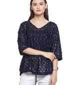 Blue printed Polyester tops