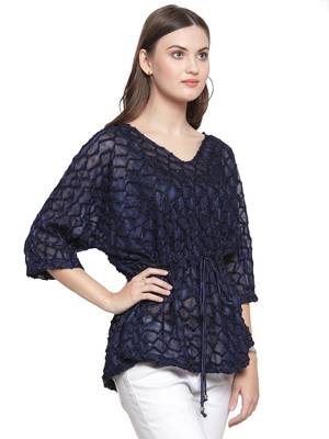 Blue printed Polyester tops 2