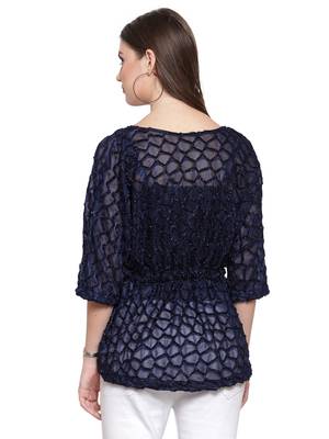 Blue printed Polyester tops 3