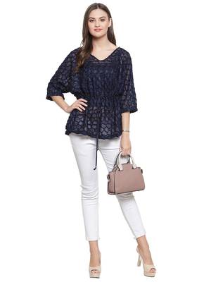 Blue printed Polyester tops 4