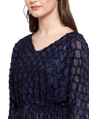 Blue printed Polyester tops 5