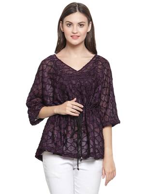 Purple printed Polyester tops 1