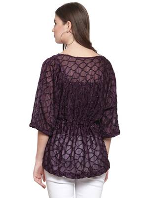 Purple printed Polyester tops 3