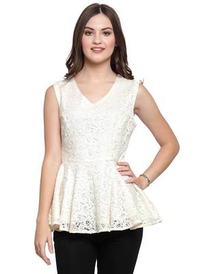 White printed georgette tops 1