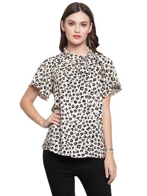 Beige printed Cotton tops 1