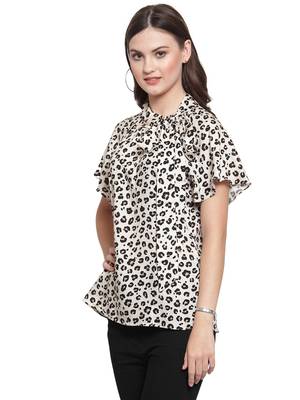 Beige printed Cotton tops 2