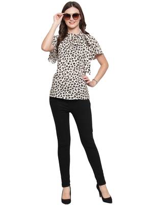 Beige printed Cotton tops 4