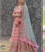 Peach Plain
 Net Unstitched Lehenga