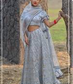 Blue Plain
 Net Unstitched Lehenga