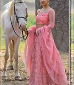 Pink Plain
 Net Unstitched Lehenga