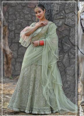 Green Plain
 Net Unstitched Lehenga 1
