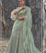 Green Plain
 Net Unstitched Lehenga