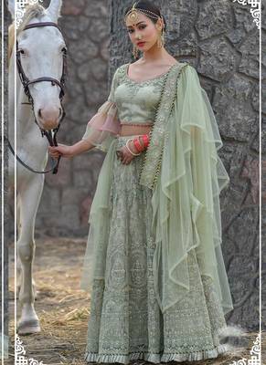 Green Plain
 Net Unstitched Lehenga 2