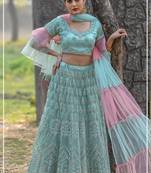 Green Plain
 Net Unstitched Lehenga