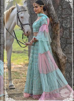 Green Plain
 Net Unstitched Lehenga 2