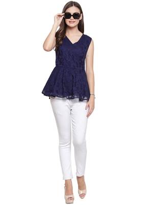 Blue printed georgette tops 4