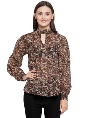 Brown printed Georgette tops 1