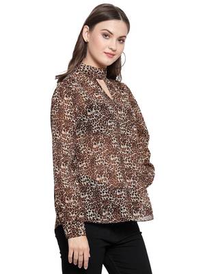 Brown printed Georgette tops 2