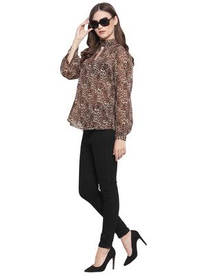 Brown printed Georgette tops 4