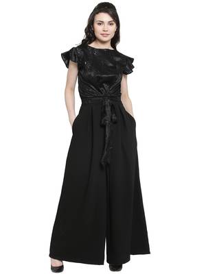 Black printed Polyester Jumpsuit 1