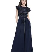 blue printed Polyester Jumpsuit