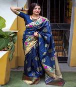 Blue woven banarasi silk saree with blouse