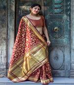 Maroon woven banarasi silk saree with blouse