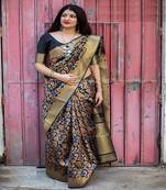 Black woven banarasi silk saree with blouse