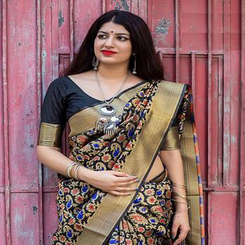 Black woven banarasi silk saree with blouse 2