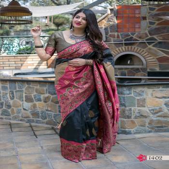 Multicolor woven banarasi silk saree with blouse 1