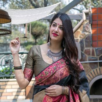 Multicolor woven banarasi silk saree with blouse 2