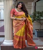 Multicolor woven banarasi silk saree with blouse