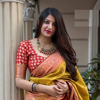 Multicolor woven banarasi silk saree with blouse 2