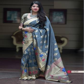 Multicolor woven banarasi silk saree with blouse 1