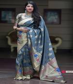 Multicolor woven banarasi silk saree with blouse