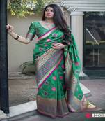 Green woven banarasi silk saree with blouse