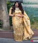 Beige woven banarasi silk saree with blouse