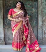 Rani pink woven silk blend saree with blouse