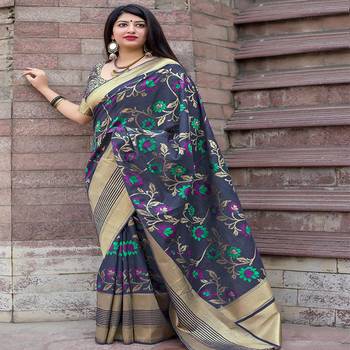 Multicolor woven silk blend saree with blouse 1