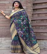 Multicolor woven silk blend saree with blouse