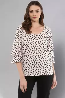 Baby Pink Printed Top With Frill Sleeves