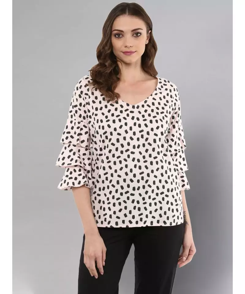 Baby Pink Printed Top With Frill Sleeves